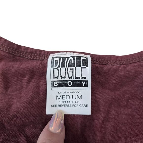 Vintage Bugle Boy Mens Medium Tank Top 100% Cotton Burgundy Aztec Graphic Muscle - Picture 3 of 5